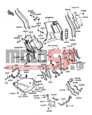 KAWASAKI - CONCOURS 1988 - Body Parts - Cowling Lowers(A2/A3) - 35019-1194 - FLAP,SIDE COWLING,RH