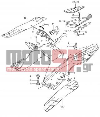 SUZUKI - AN400 (E2) Burgman 2001 - Body Parts - REAR LEG SHIELD (MODEL Y) - 48126-14F00-000 - DAMPER, FUEL LID