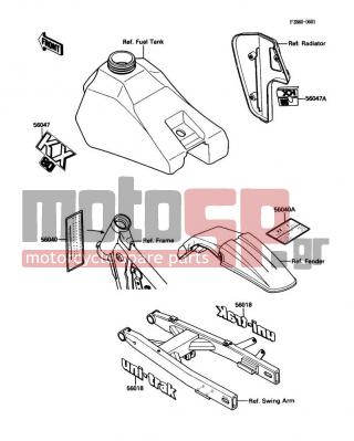 KAWASAKI - KX80 1988 - Body Parts - Labels - 56047-1689 - PATTERN,FUEL TANK,LH