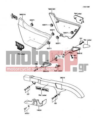 KAWASAKI - LTD 1988 - Body Parts - Side Covers/Chain Cover - 14025-1381 - COVER,DRIVE BELT