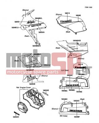 KAWASAKI - NINJA® ZX™-10 1988 - Body Parts - Decals(Ebony/Red)(ZX1000-B1) - 56048-1123 - PATTERN,SEAT COVER,RR,LH