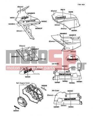 KAWASAKI - NINJA® ZX™-10 1988 - Body Parts - Decals(Ebony/Silver)(ZX1000-B1) - 56048-1178 - PATTERN,CNT COWLING,FR,RH