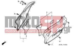 HONDA - XL650V (ED) TransAlp 2004 - Body Parts - SIDE COVER - 83520-MCB-770ZA - COVER SET, R. SIDE (WL) *TYPE11*