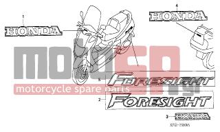HONDA - FES250 (ED) 2005 - Body Parts - MARK - 64302-KFG-E30ZB - MARK, SCREEN GARNISH *TYPE2*