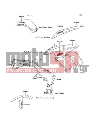 KAWASAKI - NINJA® 1000 ABS 2012 - Body Parts - Decals(Green)(HCF) - 56052-0784 - MARK,FR FENDER,ABS