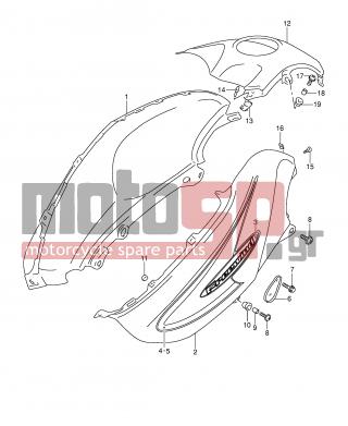 SUZUKI - XF650 (E2) Freewind 2001 - Body Parts - FUEL TANK COVER (MODEL Y) - 44175-04F00-000 - BRACKET, SIDE COVER