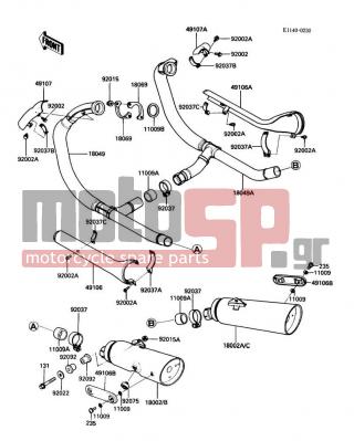 KAWASAKI - 454 LTD 1987 -  - Muffler(s) - 92037-1671 - CLAMP,EXHAUST PIPE COVER