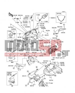 KAWASAKI - NINJA® 250R 2012 - Body Parts - Cowling - 39137-0058-18R - STAY-COMP,UPP COWLING,BLACK