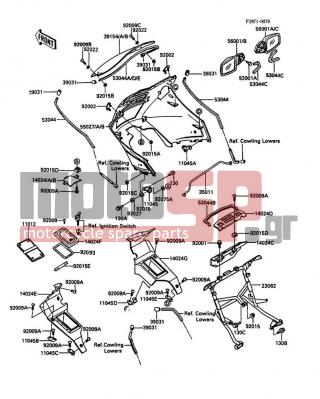 KAWASAKI - CONCOURS 1987 - Body Parts - Cowling(A2/A3) - 11044-1908 - BRACKET,UPPER COWLING,LWR,RH