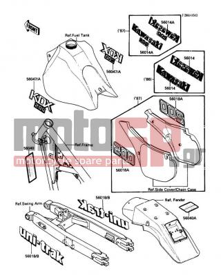 KAWASAKI - KDX200 1987 - Body Parts - Labels - 56018-1910 - MARK,SWING ARM,UNI-TRAK