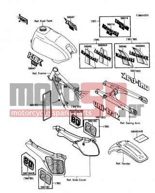 KAWASAKI - KDX80 1987 - Body Parts - Labels - 56018-1902 - MARK,SWING ARM,UNI-TRAK