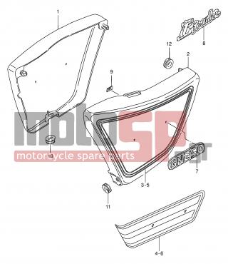 SUZUKI - GN250E T (E2) 1996 - Body Parts - FRAME COVER (MODEL X/Y) - 47211-38301-19A - COVER, FRAME LH (RED)