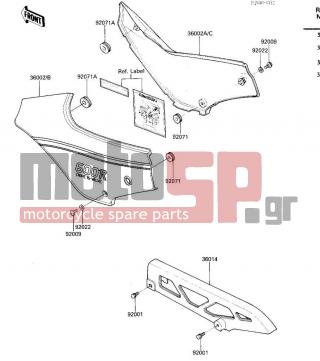 KAWASAKI - NINJA® 600 1987 - Body Parts - SIDE COVERS/CHAIN COVER - 36002-5384-X5 - COVER-SIDE,RH,RED/GRA