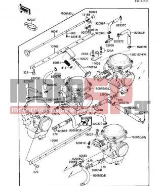 KAWASAKI - GPZ 1986 - Engine/Transmission - CARBURETOR ASSY - 92027-1432 - COLLAR,STOP SCREW