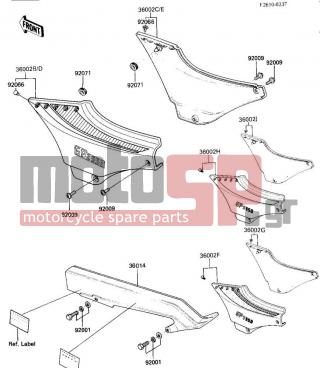 KAWASAKI - GPZ 1986 - Εξωτερικά Μέρη - SIDE COVERS/CHAIN COVER (ZX550-A1/A2) - 36001-5357-F2 - COVER-SIDE,RH,G.SILVE