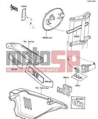 KAWASAKI - KD80 1986 - Body Parts - LABELS/NUMBER PLATE - 56018-1467 - MARK,SIDE COVER,