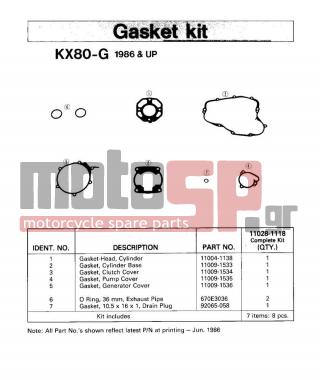 KAWASAKI - KX80 1986 - Engine/Transmission - GASKET KIT - 670E3036 - 