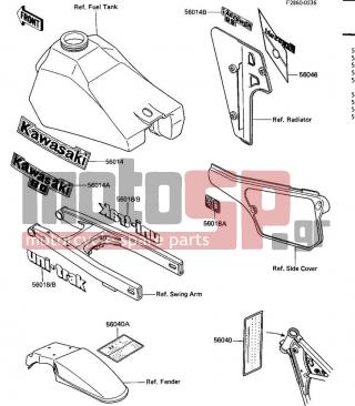 KAWASAKI - KX80 1986 - Body Parts - LABELS - 56018-1362 - MARK,SWING ARM,UNI-TR