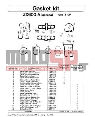 KAWASAKI - NINJA® 600 1986 - Engine/Transmission - GASKET KIT ZX600-A (CANADA) 1985 & UP - 670B2016 - 