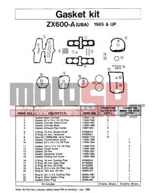 KAWASAKI - NINJA® 600 1986 - Κινητήρας/Κιβώτιο Ταχυτήτων - GASKET KIT ZX600-A (USA) 1985 & UP - 92055-049 - 
