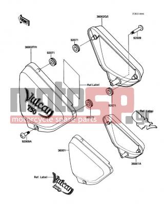 KAWASAKI - VULCAN 750 1986 - Body Parts - Side Covers - 36002-5184-P5 - COVER-SIDE,RH.L.V.RED