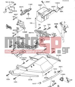 KAWASAKI - GPZ 1985 -  - BATTERY CASE/ELECTRO BRACKET - 92027-1018 - COLLAR,REAR FENDER