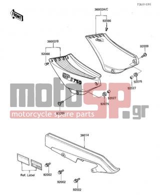 KAWASAKI - GPZ 750 1985 - Body Parts - SIDE COVERS/CHAIN COVER - 36002-5010-B1 - COVER-SIDE,RH,F.RED (Canada)