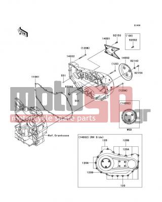 KAWASAKI - VULCAN® 1700 NOMAD™ 2012 - Engine/Transmission - Right Engine Cover(s) - 14092-0033 - COVER,CLUTCH OUTER
