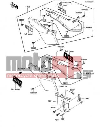 KAWASAKI - KDX200 1985 - Εξωτερικά Μέρη - SIDE COVERS/CHAIN COVER - 36001-1251-AC - COVER-SIDE,RH,L.GREEN