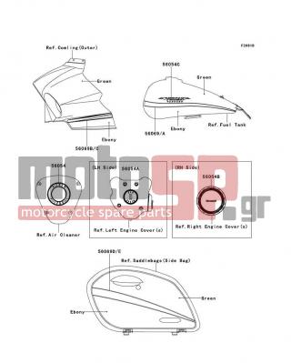 KAWASAKI - VULCAN® 1700 VAQUERO® 2012 - Body Parts - Decals(Green/Ebony)(JCFA)(CA,US) - 56069-1800 - PATTERN,FR COWL.,LH