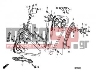 HONDA - XL1000VA (ED)-ABS Varadero 2009 - Engine/Transmission - CAM CHAIN / TENSIONER - 14520-MBT-F21 - LIFTER ASSY., TENSIONER
