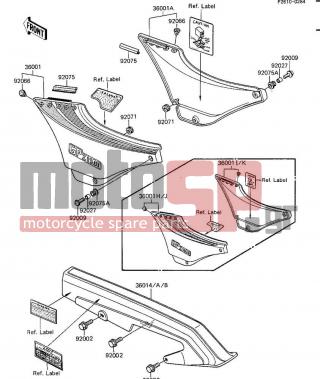 KAWASAKI - GPZ 1984 - Body Parts - SIDE COVERS/CHAIN COVER - 36001-5283-B1 - COVER-SIDE,LH,F.RED