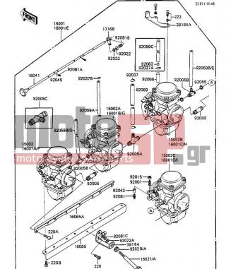 KAWASAKI - GPZ 750 1984 - Engine/Transmission - CARBURETOR ASSY - 16001-1825 - CARBURETOR,LH,INSIDE (Canada)