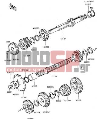 KAWASAKI - KE100 1984 - Engine/Transmission - TRANSMISSION - 13128-021 - SHAFT OUTPUT