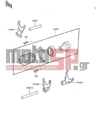 KAWASAKI - KX125 1984 - Engine/Transmission - GEAR CHANGE DRUM & FORKS