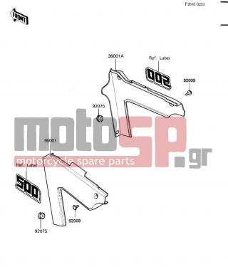 KAWASAKI - KX500 1984 - Body Parts - SIDE COVERS ('84 A2) - 36001-1147-6W - COVER-SIDE,R.H L.GREE