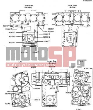 KAWASAKI - GPZ 750 1983 - Engine/Transmission - CRANKCASE BOLT & STUD PATTERN - 92002-1141 - BOLT,6X100