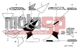 HONDA - CBR125R (ED) 2004 - Body Parts - MARK/STRIPE (CBR125R/RW5/RW6) - 83622-KPP-860ZB - MARK, RR. CENTER COWL *TYPE2*