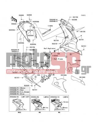 KAWASAKI - NINJA® 250R 2011 - Body Parts - Cowling Lowers(JBF-JCF) - 11056-0119 - BRACKET,RADIATOR COWL.