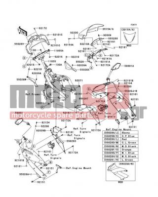 KAWASAKI - NINJA® 650R 2011 - Body Parts - Cowling(Upper) - 92161-0731 - DAMPER,UPP CNT COWLING