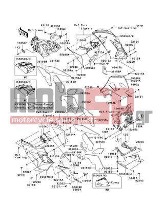KAWASAKI - NINJA® ZX™-14 2011 - Body Parts - Cowling Lowers(CBF) - 39156-0164 - PAD,CNT COWLING,LH,LWR