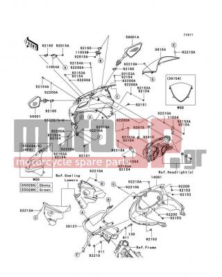 KAWASAKI - NINJA® 250R 2010 - Body Parts - Cowling - 11054-1613 - BRACKET,MIRROR,LH
