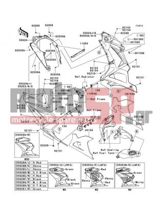 KAWASAKI - NINJA® 250R 2010 - Body Parts - Cowling Lowers - 39156-0438 - PAD,SIDE COWLING,RH,LWR