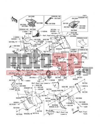 KAWASAKI - CONCOURS 14 ABS 2009 - Body Parts - Cowling(Center) - 11055-0304 - BRACKET,HEAT GUARD,RH