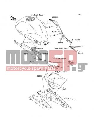 KAWASAKI - ER-6N 2009 - Body Parts - Side Covers/Chain Cover - 36001-0143 - COVER-SIDE,LH