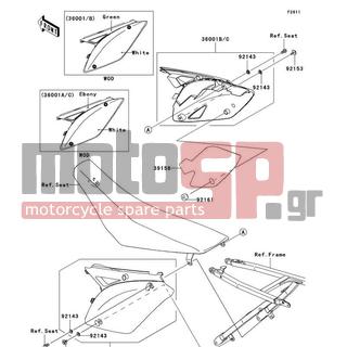 KAWASAKI - KX™450F 2009 - Body Parts - Side Covers - 36001-0153-25N - COVER-SIDE,RH,UP GRN+LO WHITE