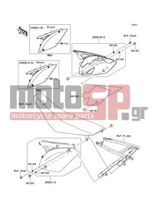KAWASAKI - KX™450F 2009 - Body Parts - Side Covers - 36001-0151-27J - COVER-SIDE,LH,UP EBO+LO WHITE
