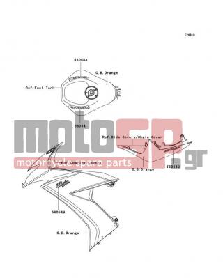 KAWASAKI - NINJA® ZX™-10R 2009 - Body Parts - Decals(C.B.Orange)(E9F) - 56054-0165 - MARK,FUEL TANK,RH,KAWASAKI