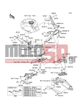 KAWASAKI - NINJA® ZX™-10R 2009 - Body Parts - Side Covers/Chain Cover - 11055-0115 - BRACKET,TAIL COVER,LH