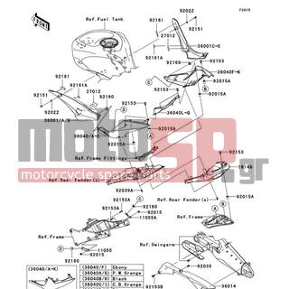 KAWASAKI - NINJA® ZX™-10R 2009 - Body Parts - Side Covers/Chain Cover - 11055-0116 - BRACKET,TAIL COVER,RH